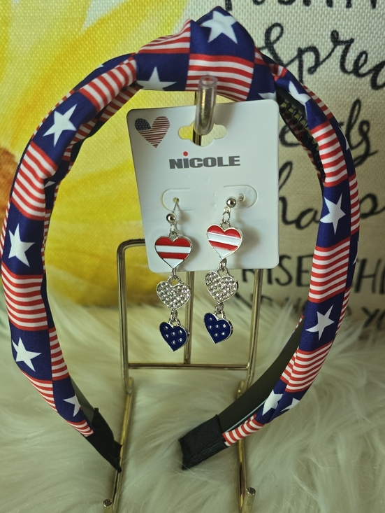 Nicole Accessories - Red, White & Blue Star Headband NWOT  And Nwt Nicole Heart Earrings
